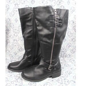 Torrid Black Faux Leather Knee High Lug Sole Moto Boots 11WW Wide Width 15766172